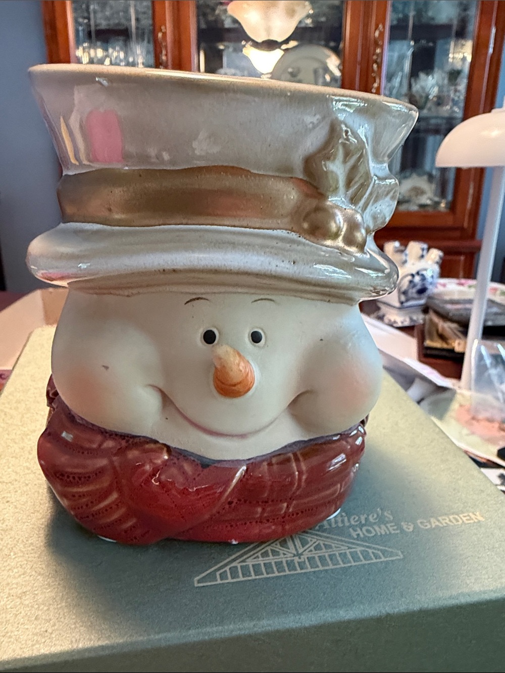 Holiday Snowman Ceramic wax melt warmer.